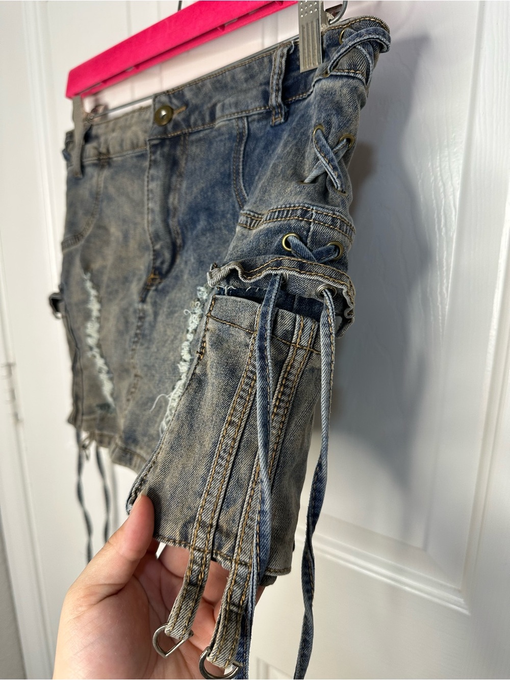 IMMODEL Y2K Style Dyed Corset Side Cargo Mini Skirt Skort Streetwear Skater - Picture 5 of 9